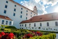 Not ordinary view of Bratislava castle from behind back yard part of castle garden