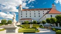 Not ordinary view of Bratislava castle from behind back yard part of castle garden