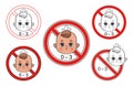 Not suitable for children from 0-3 year icon set. No safety for baby under three. Danger for kids swallow small toy parts. Vector Royalty Free Stock Photo