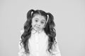 Not sure. Adorable schoolgirl. Schoolgirl pupil long hair cute ponytails hairstyle. Educational program. Homeschooling Royalty Free Stock Photo