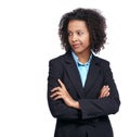 Not so sure about that...Studio shot of a well-dressed businesswoman looking unsure about something.