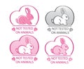 Not tested on animals vector icon set. Hand drawn rabbit sign. Cruelty free, natural cosmetic products