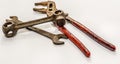 Not to use old tongs, spanner and open end wrench, tools Royalty Free Stock Photo