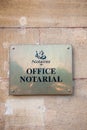 Notaire office notarial Notary office sign seen from street Royalty Free Stock Photo
