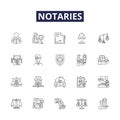 Notaries line vector icons and signs. notary, legal, document, office, lawyer, contract, stamp,paper outline vector