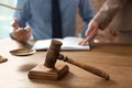 Notaries working in office, focus on judge gavel. Law and justice concept Royalty Free Stock Photo