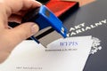 Notary gives stamp Royalty Free Stock Photo