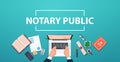 notary hands working on laptop signing and legalization documents lawyer office workplace desk top angle view