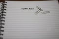 Notary public, handwriting text on page of office agenda, office spiral notebook. Copy space