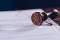 Notary public ink stamp on signed document. Royalty Free Stock Photo