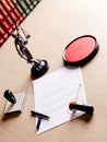 Notary public working tools, his stamp, pen, Royalty Free Stock Photo