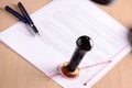 Notary's public pen and stamp on testament Royalty Free Stock Photo