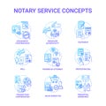 Notary services blue concept icons set. Power of attorney. Legislation, public regulation. Certificate, guarantee Royalty Free Stock Photo