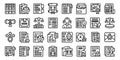Notary services icons set outline vector. Office laptop