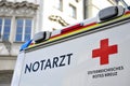 Emergency doctor vehicle from behind in Steyr, Austria, Europe
