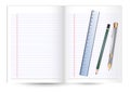 realistic blank white notebook with pencil and ruler on it Royalty Free Stock Photo
