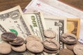 Dollars banknotes and coins background Royalty Free Stock Photo