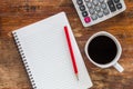 Note book with pencil and a cup of coffee Royalty Free Stock Photo