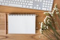 Note book with pencil on a wooden desk Royalty Free Stock Photo