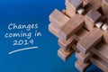 A note Changes coming in 2019. With wooden break teaser at blue background Royalty Free Stock Photo
