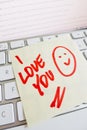 Note on computer keyboard: i love you Royalty Free Stock Photo