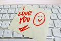 Note on computer keyboard: i love you Royalty Free Stock Photo