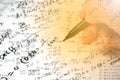 A note full of mathematical formulas. Education concept