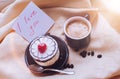 Note I love you with cup of coffee and cake