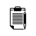 Black solid icon for Note, document and pen Royalty Free Stock Photo