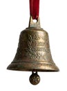 Vintage Brass Christmas Bell with Merry Christmas Embossing Isolated on White Royalty Free Stock Photo