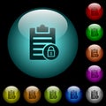 Note lock icons in color illuminated glass buttons