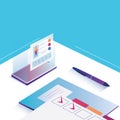 Note and manage app controlling isometric smart technology concept