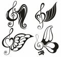 Silhouette winged note music symbol Royalty Free Stock Photo