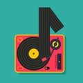 Note music vinyl player turntable icon. DJ music