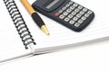 Note pad with pen and calculator Royalty Free Stock Photo