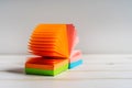 Note pad of sticky notes open like an fan, office stationery. Copy space Royalty Free Stock Photo