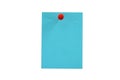 Note paper blue with a red push pin on white background. clipping path Royalty Free Stock Photo