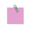 Note with paper clip. Paperclip with note memo. Color notepaper with paperclip for reminder in school, office and home. Metal pin Royalty Free Stock Photo