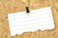 Note paper on cork board. Macro image. Royalty Free Stock Photo
