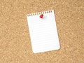 A note paper on a corkboard with red pushpin Royalty Free Stock Photo