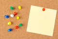 Note paper pined on brown cork board background Royalty Free Stock Photo