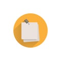 note paper with pushbutton flat icon with long shadow. note paper flat icon