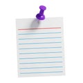 Note paper with pushpin isolated on white background Royalty Free Stock Photo