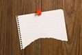 Note paper with red thumbtack. Royalty Free Stock Photo