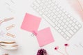 Note paper sticker, pc keyboard on girl workspace