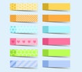 Note paper sticks. Colourful papers notes, coloured memo stickers isolated on background. Vector color sticky tapes with