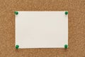 Note paper swith push pins on cork board. Empty paper pages for notes copy space Royalty Free Stock Photo