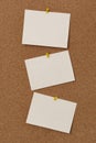 Note paper swith push pins on cork board. Empty paper pages for notes copy space Royalty Free Stock Photo