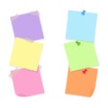 Note papers attached with adhesive tape and push pins Royalty Free Stock Photo
