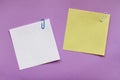 Note papers label with clips on purple background Royalty Free Stock Photo